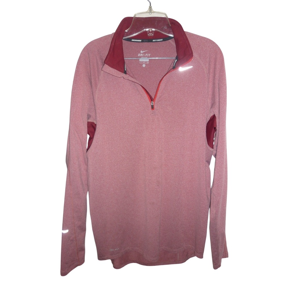Nike Dri Fit Running Quarter Zip Pullover Shirt Mens Size Small Red Long Sleeve‎